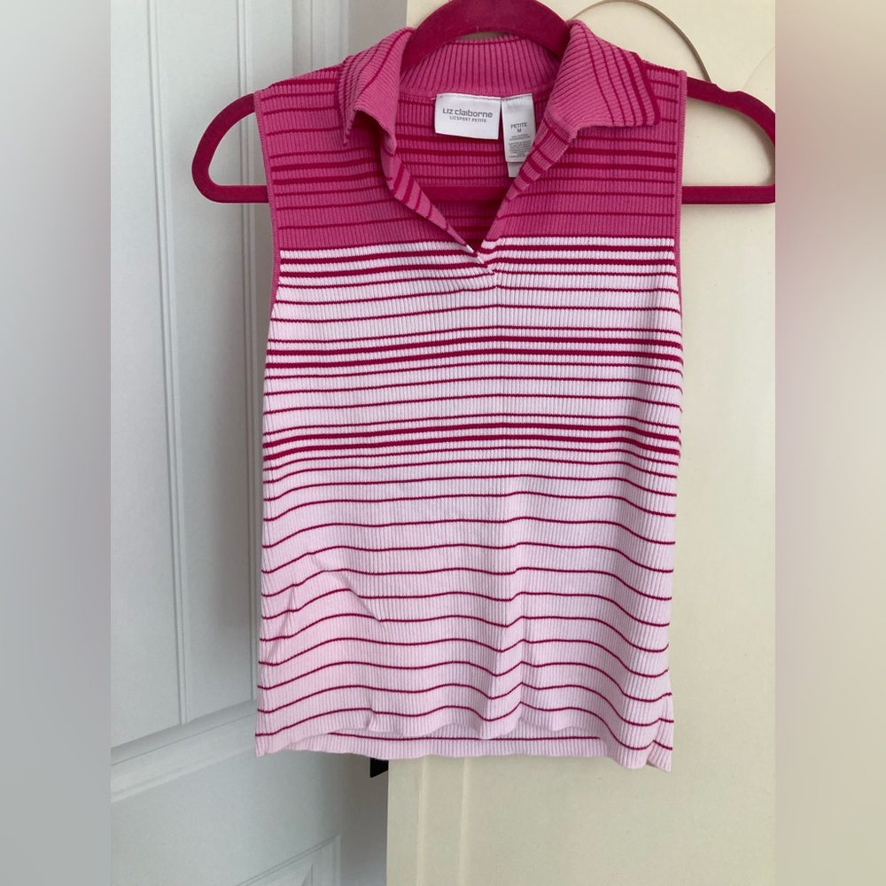 Pink and white striped sleeveless tank